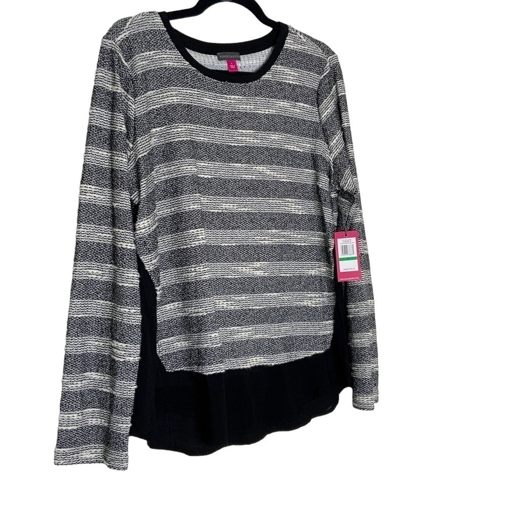 Vince Camuto grey and black stripe sweater top. Size L - Picture 3 of 7